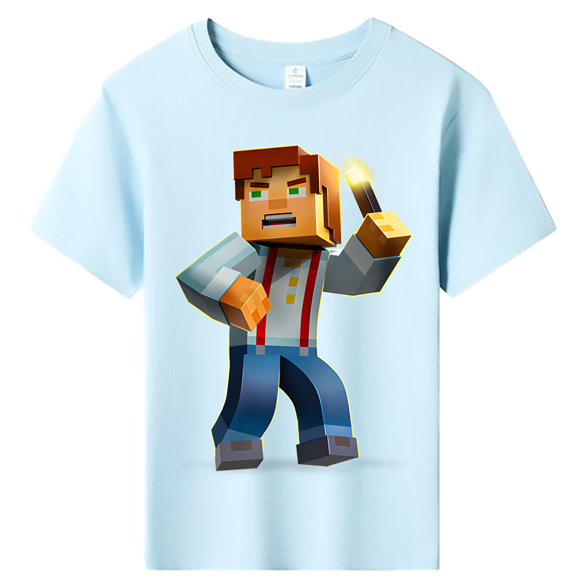 （画像用） マインクラフト ブロックの世界 Minecraft MC Block world 綿100％キッズTシャツ（フロントプリント）